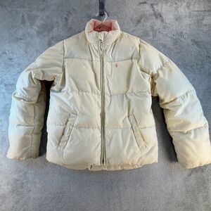 Ralph Lauren Girls Down Puffer Jacket Cream Pink Lined Youth Large 14–16